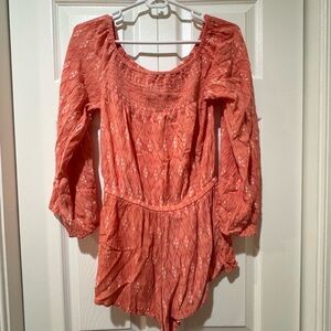 Rip Curl Orange Smocked 3/4 drape Sleeve romper size S. Worn once. EUC